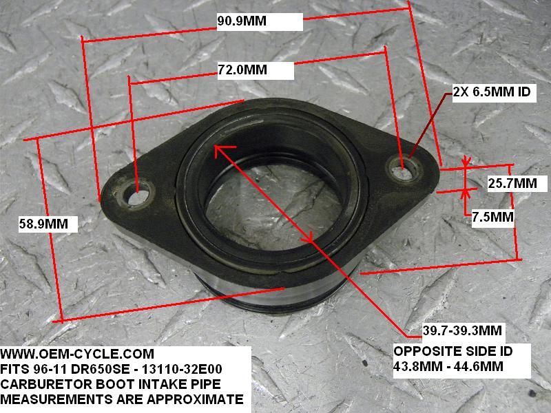 13110-32E00 INTAKE PIPE CARBURETOR BOOT FITS 96-11 DR650SE PICS MEASUREMENTS.JPG