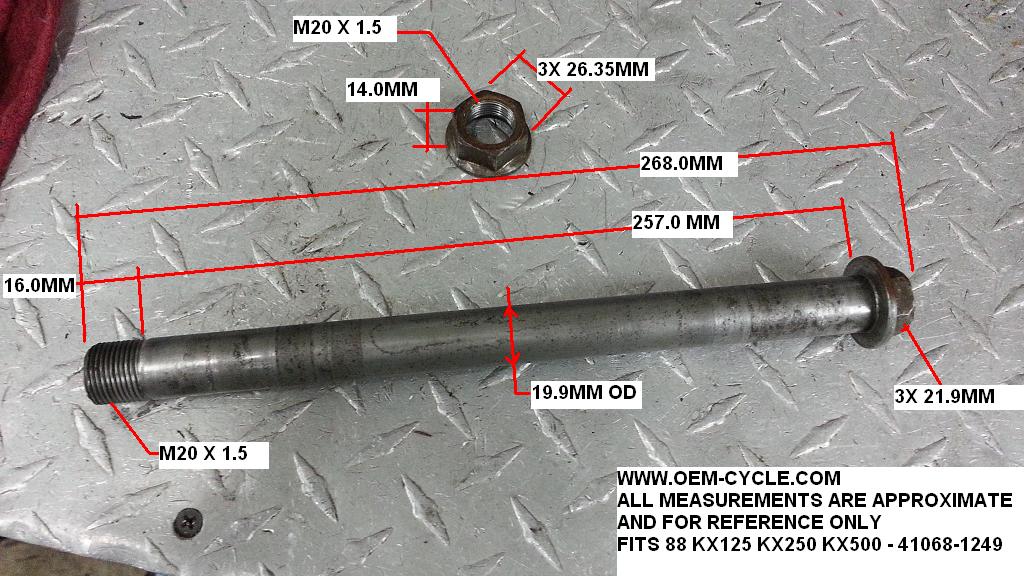 41068-1249 REAR AXLE FITS 88 KX125 KX250 KX500 MEASUREMENTS PICS.JPG