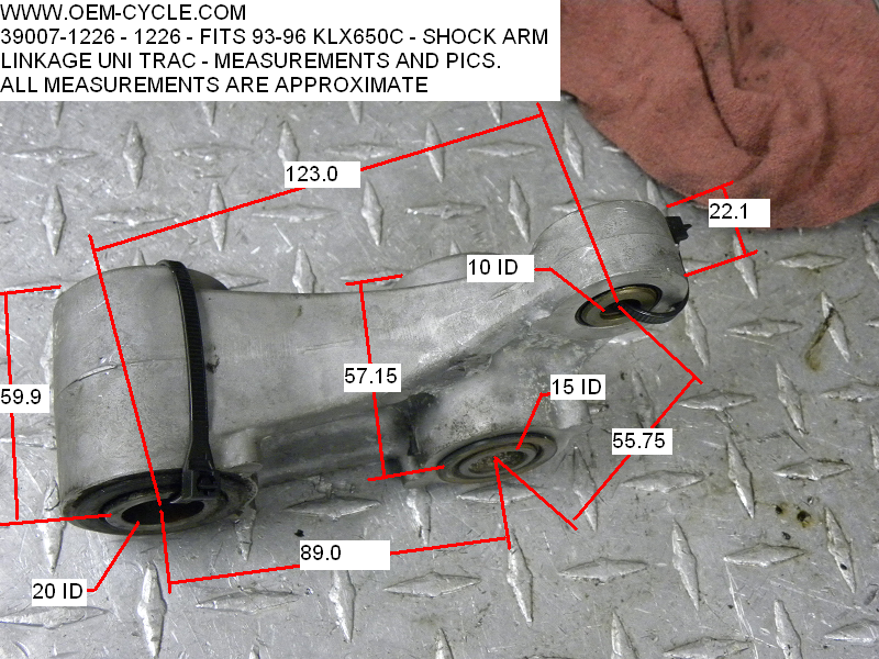 39007-1226 - 1226 - FITS 93-96 KLX650C - SHOCK ARM LINKAGE UNI TRAC - MEASUREMENTS AND PICS.PNG